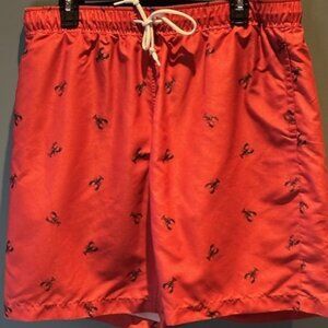 Izod Saltwater Mens Size L Saltwater Salmon Lobster Print Lined Swim Trunks L